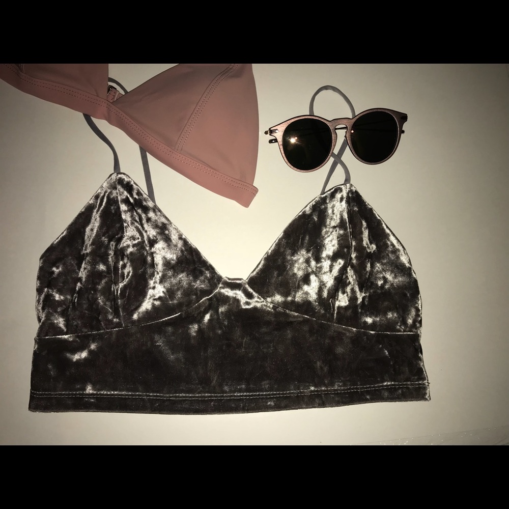 Zara grey velvet crop top